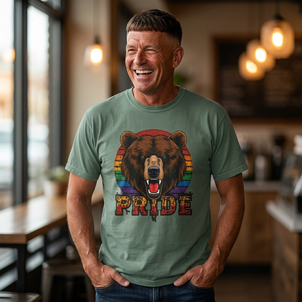Roaring Bear Rainbow Pride T-Shirt, LGBTQ Bear Parade Comfort Colors Tee