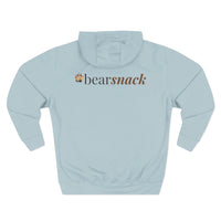 iamabearsnack light blue heavyweight cotton-poly fleece hoodie with embroidered bear paw and wordmark on back.