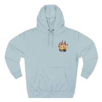 iamabearsnack light blue heavyweight cotton-poly fleece hoodie with embroidered watercolor bear paw on chest.