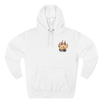 iamabearsnack white heavyweight cotton-poly fleece hoodie with embroidered watercolor bear paw on chest.